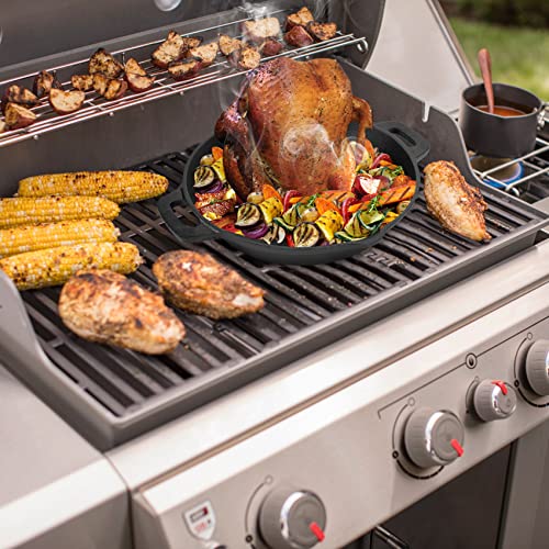 Onlyfire Cast Iron Chicken Roaster Stand | BBQ Poultry Pan with Handles
