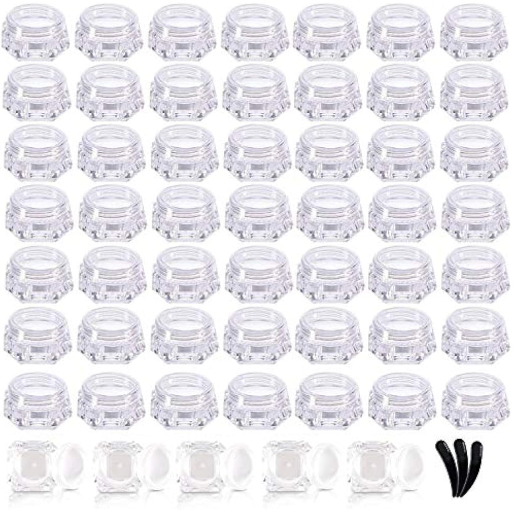 Yalbdopo 50-Piece 5g Diamond Cosmetic Jars with Spatulas | Clear Plastic