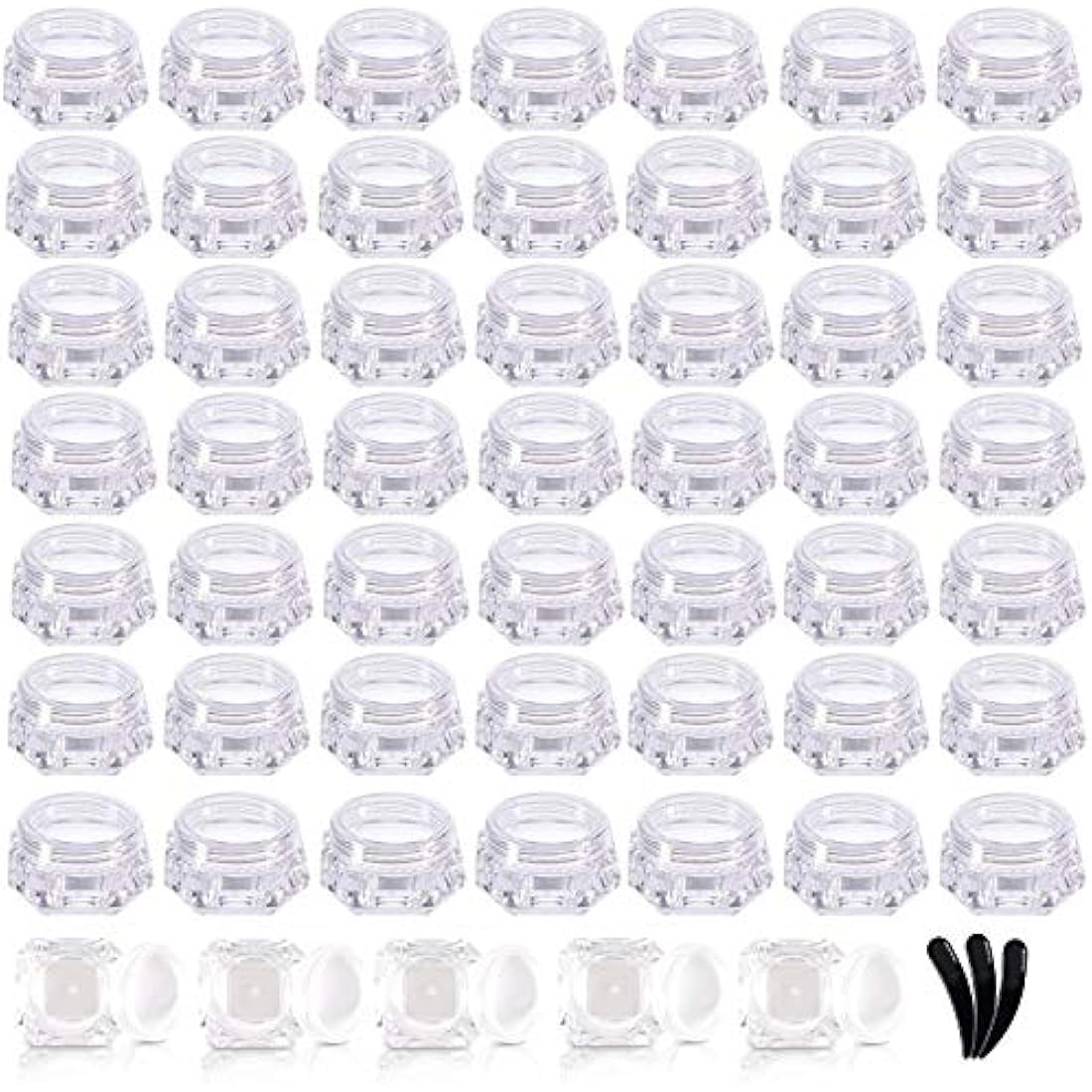 Yalbdopo 50-Piece 5g Diamond Cosmetic Jars with Spatulas | Clear Plastic