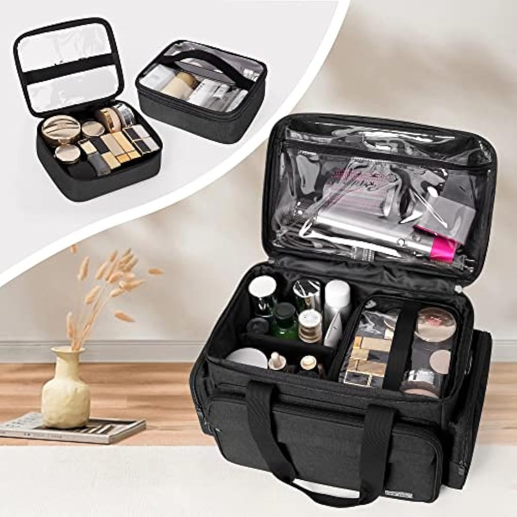 BAFASO Large Makeup Bag | Travel Cosmetic Organizer with 2 Pouches