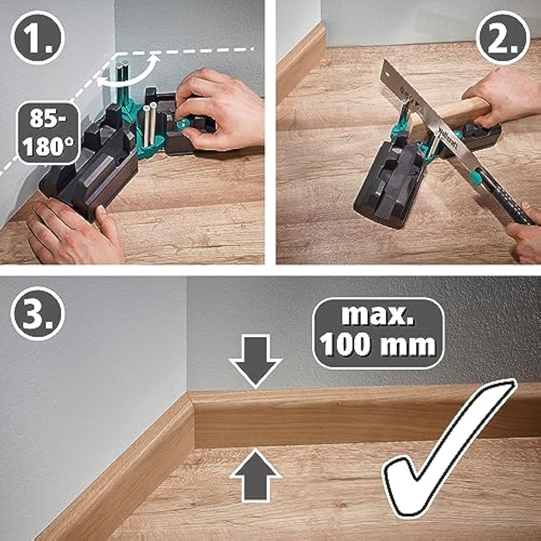 wolfcraft 2-in-1 Bevel and Mitre Box for Precise Baseboards – 100mm