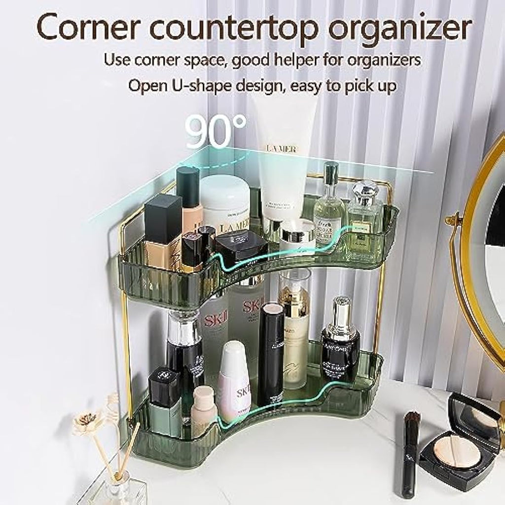 Baoswi 2-Tier Corner Makeup Organiser | Green Skincare & Perfume Shelf