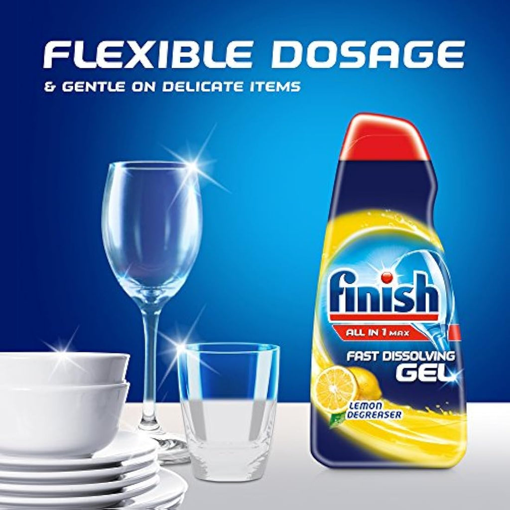 Finish All in 1 Max Dishwasher Gel – Lemon Degreaser, 700ml (5 Pack)