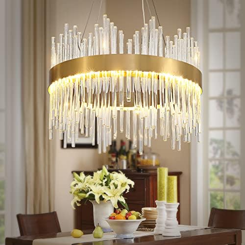 Jolof Store Modern Gold Crystal Chandelier | 3-Color LED Pendant Light