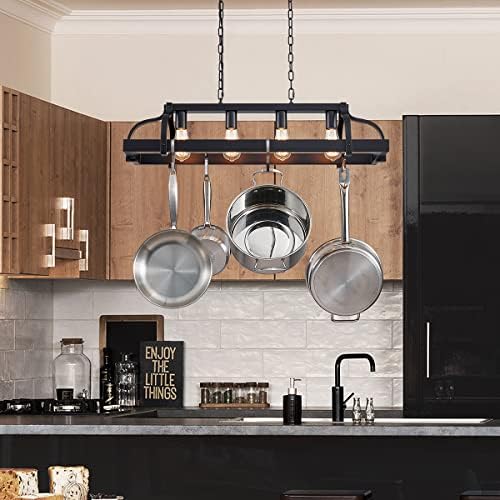 4-Light Pot Rack Chandelier – Rustic Farmhouse Kitchen Island