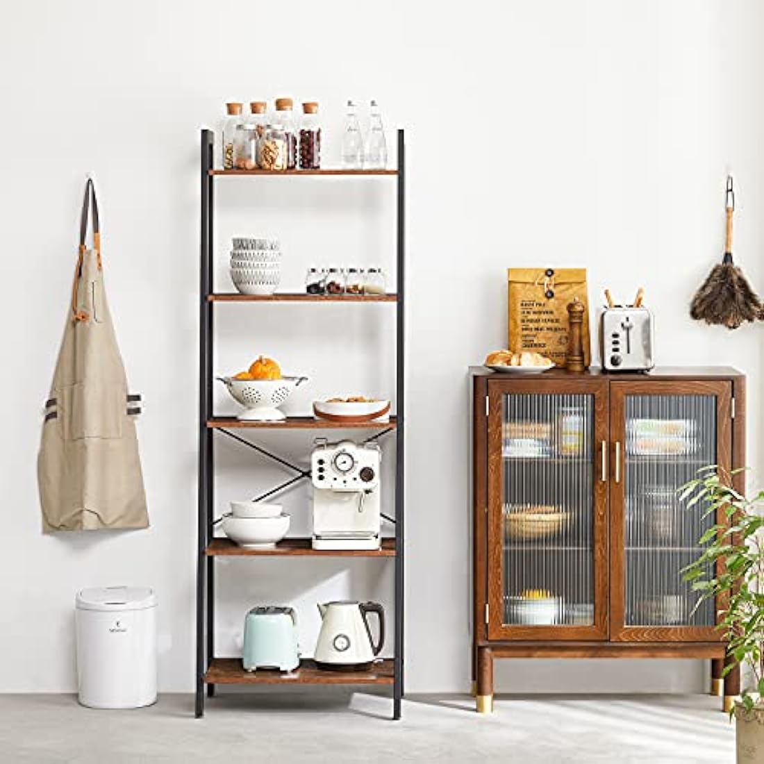 IBUYKE 5-Tier Industrial Ladder Shelf – Metal & Wood Storage Bookcase
