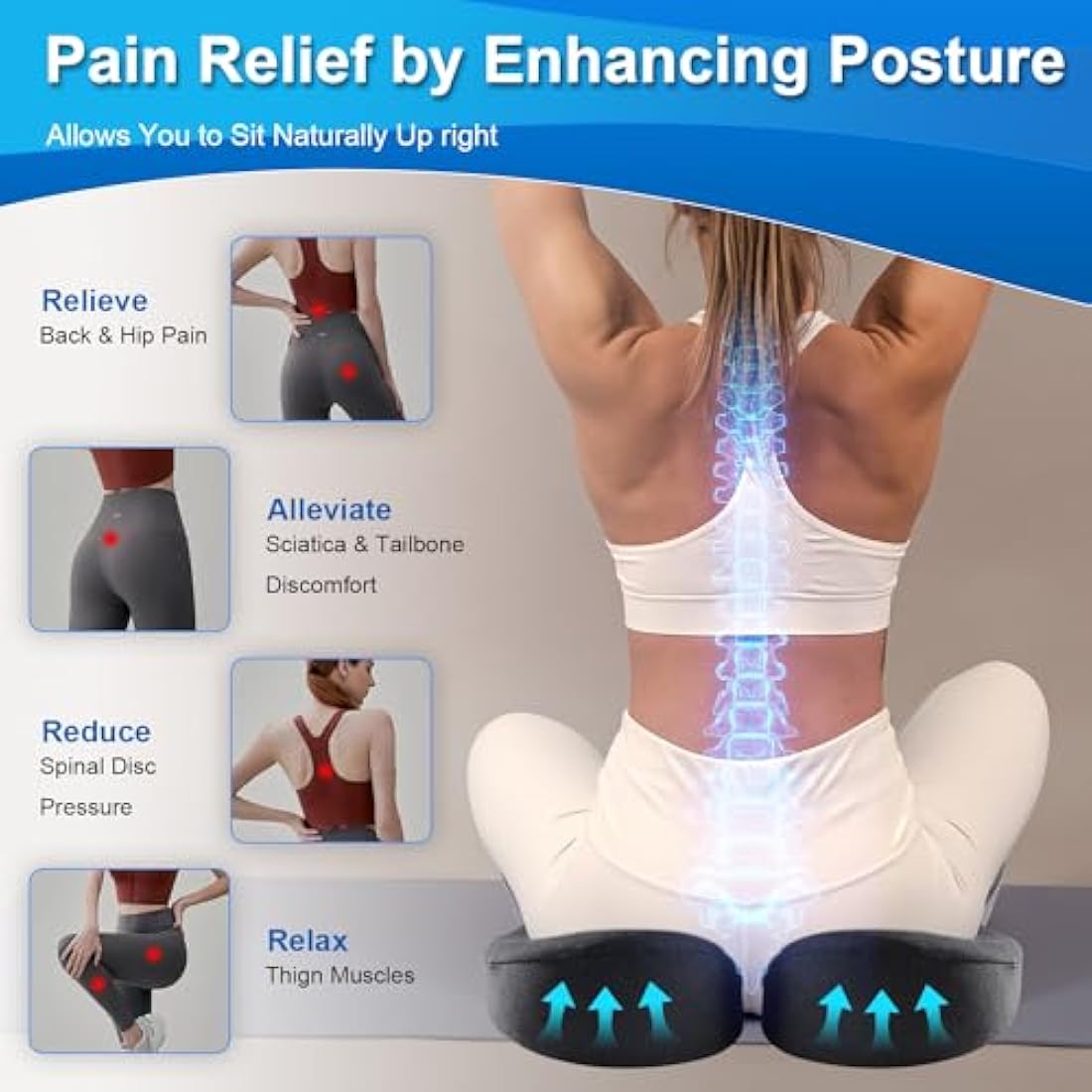 SKYNY Memory Foam Seat Cushion – Ergonomic Office Chair Pad for Tailbone Pain