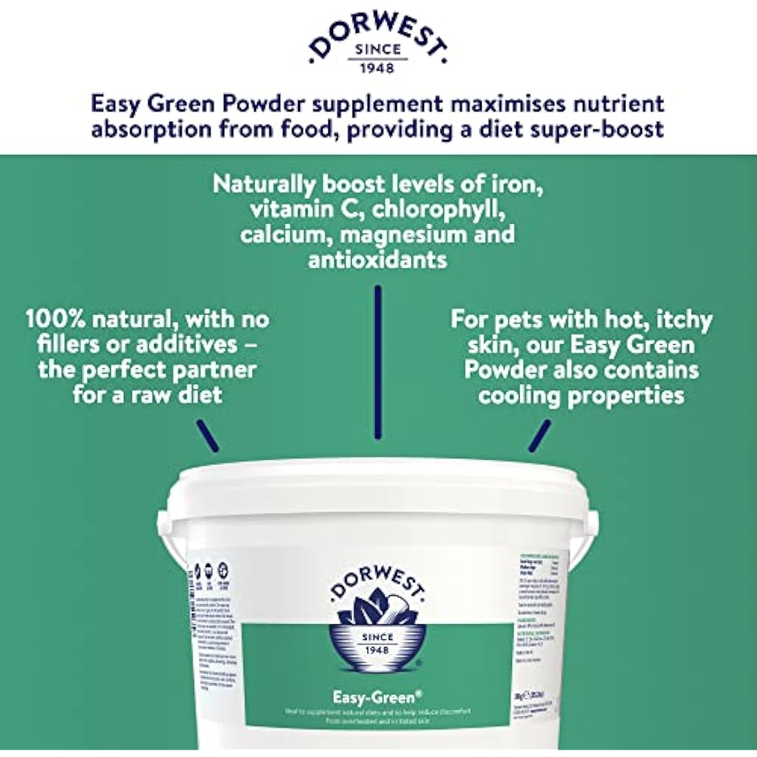 Dorwest Herbs Easy-Green Powder 1kg | Raw Diet Supplement for Dogs