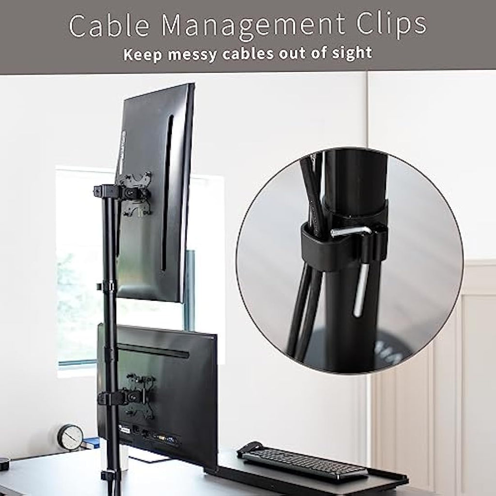 Vivo Dual Vertical Monitor Stand | Heavy Duty Stacked Mount for 13-32"