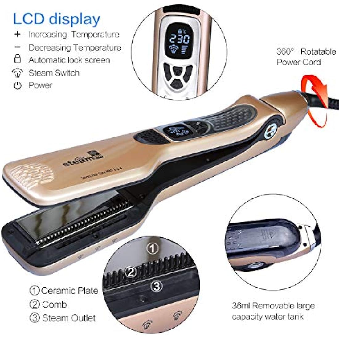 iGutech Professional Steam Hair Straightener | Titanium Flat Iron