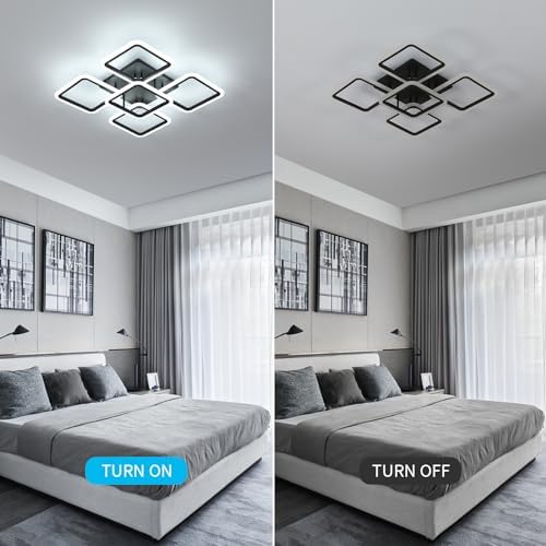 Comely Modern LED Ceiling Light – 61W 5-Square Black Chandelier 6500K