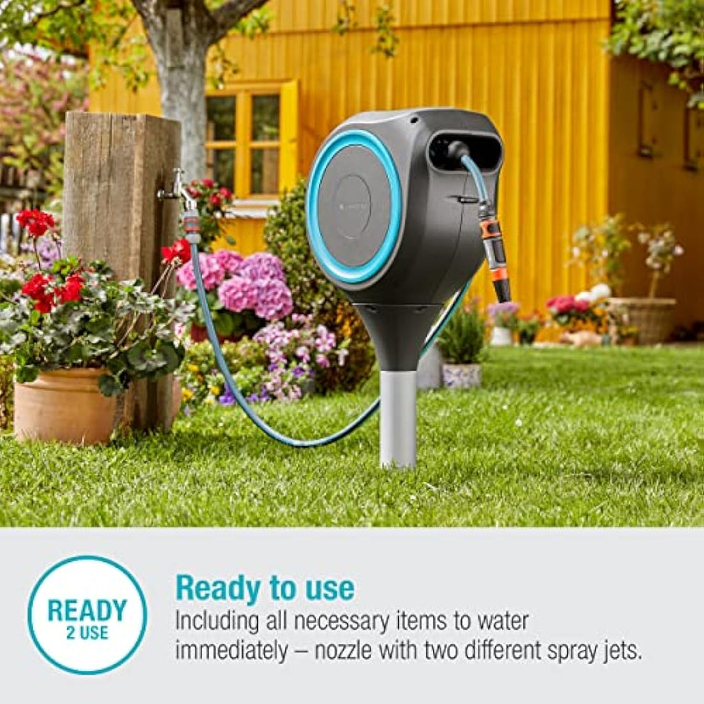 Gardena RollUp M Retractable Garden Hose Box | 20m Swivel Reel
