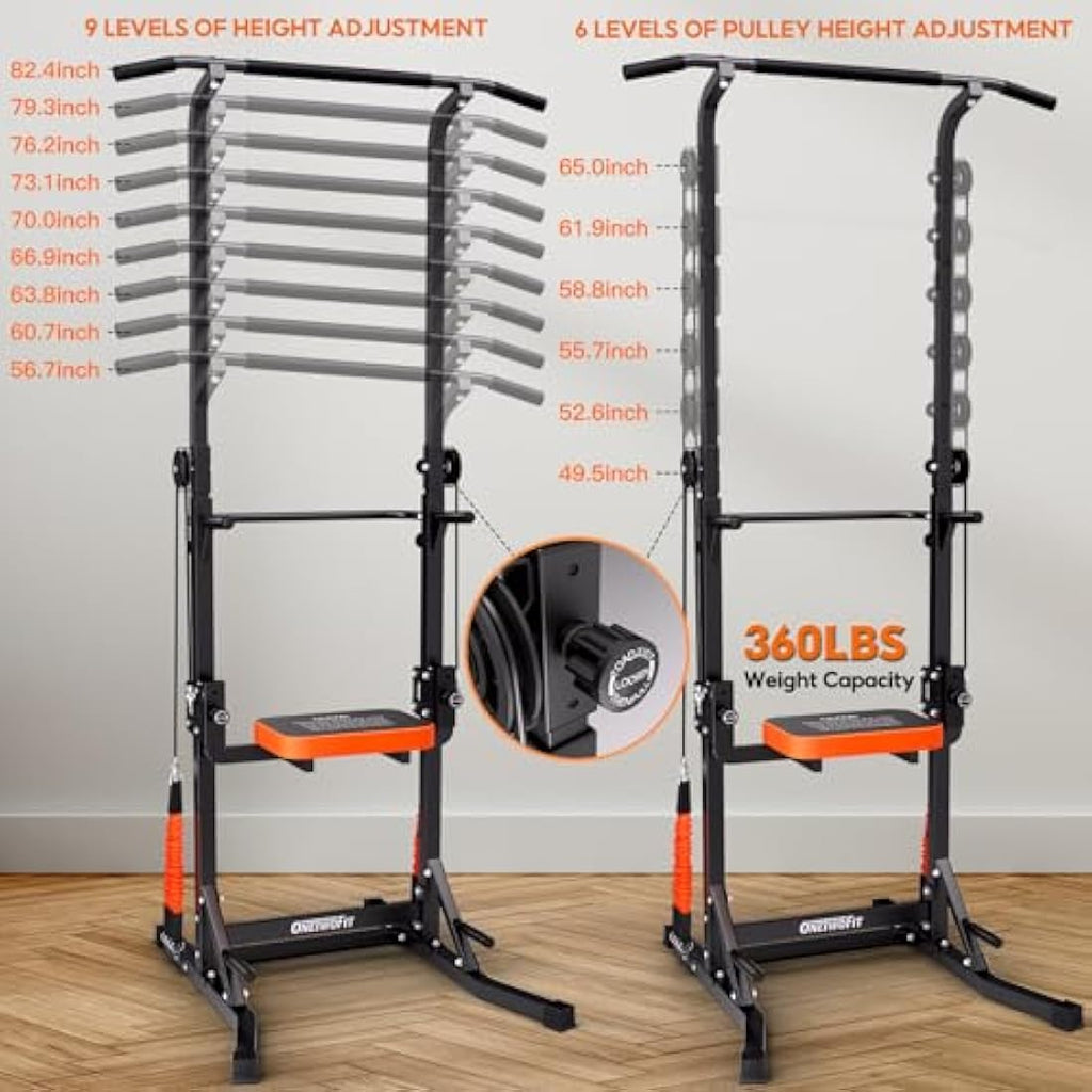 ONETWOFIT Assisted Power Tower – Foldable Pull Up Bar Station for Home Gym
