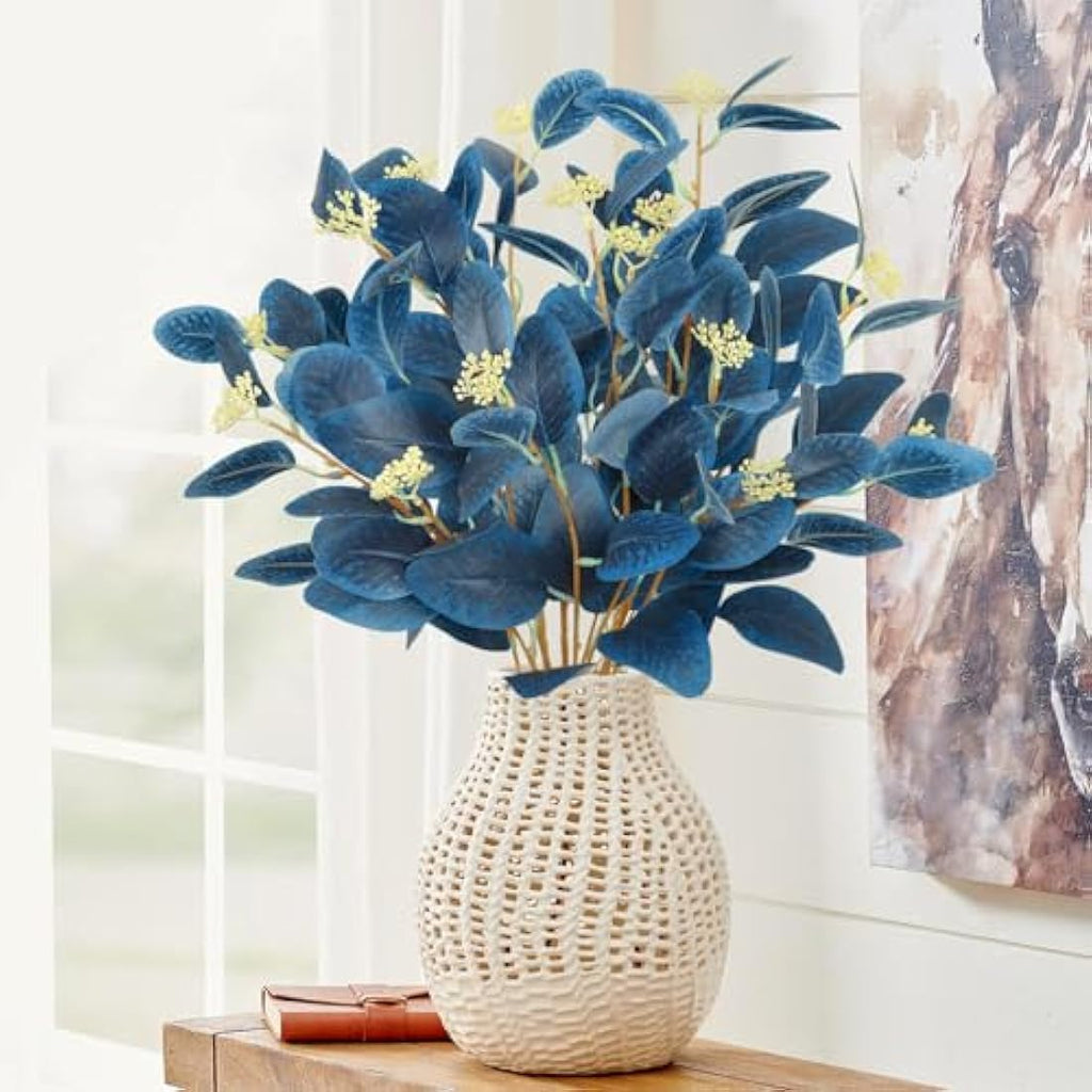 6Pcs Blue Artificial Eucalyptus Stems with Seeds – 19.7"