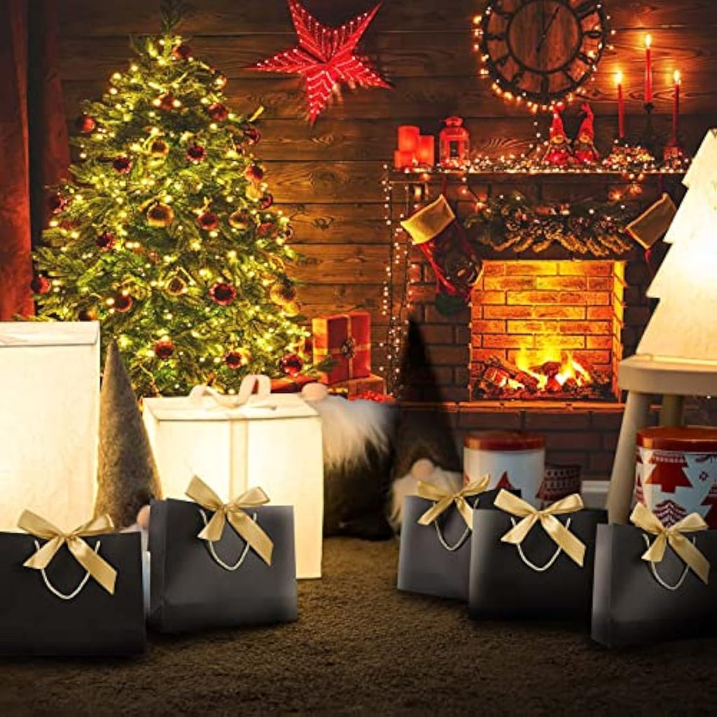 Black Gift Bags with Ribbon Bow - 8 Pack Paper Bags for Weddings