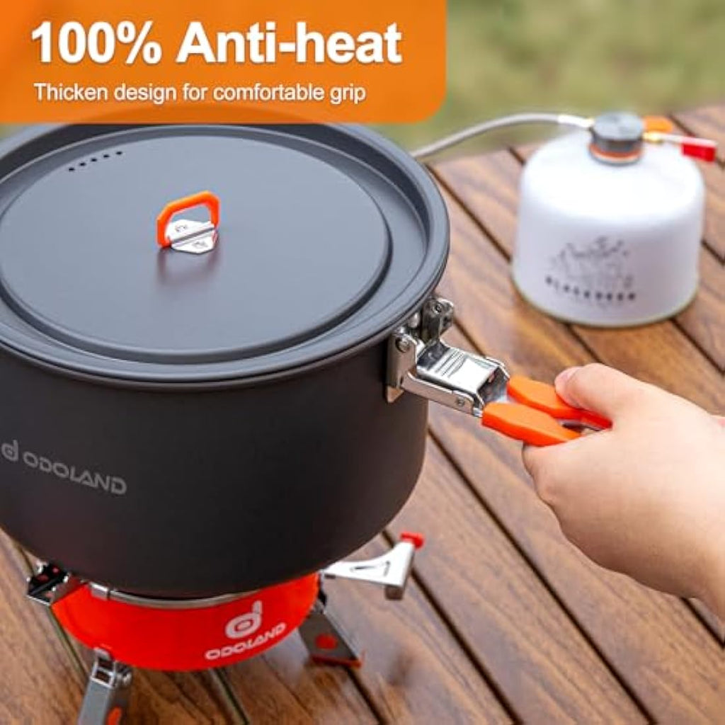 Odoland Camping Cookware Mess Kit – Anodized Aluminum Pot, Pan & Kettle