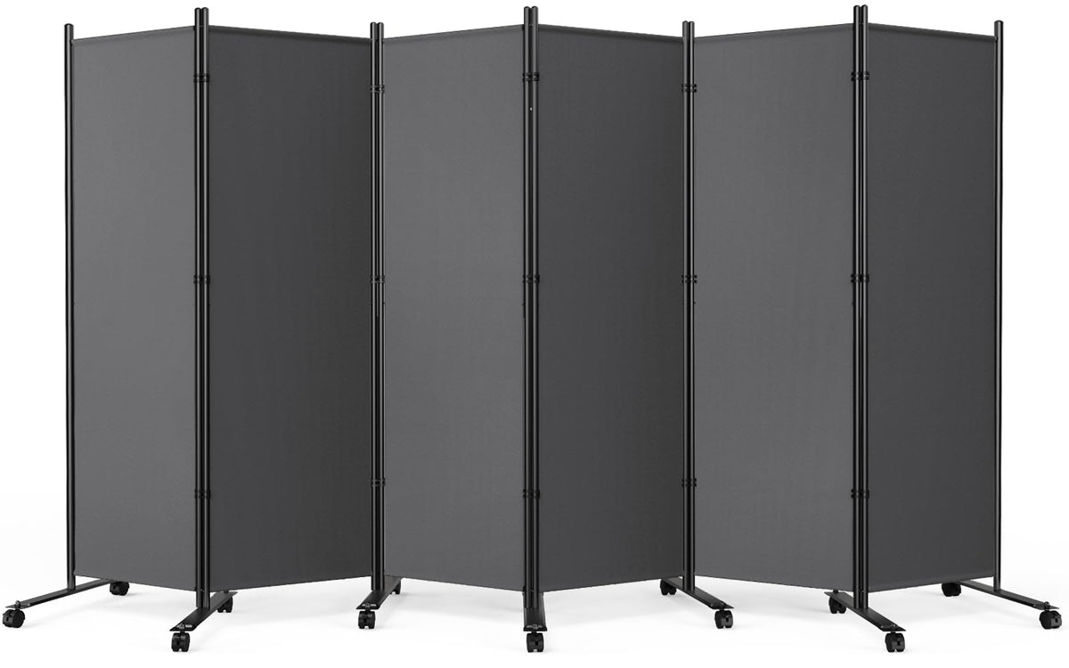 6 Panel Room Divider 183CM Folding Privacy Screens with Lockable Wheels - image 1
