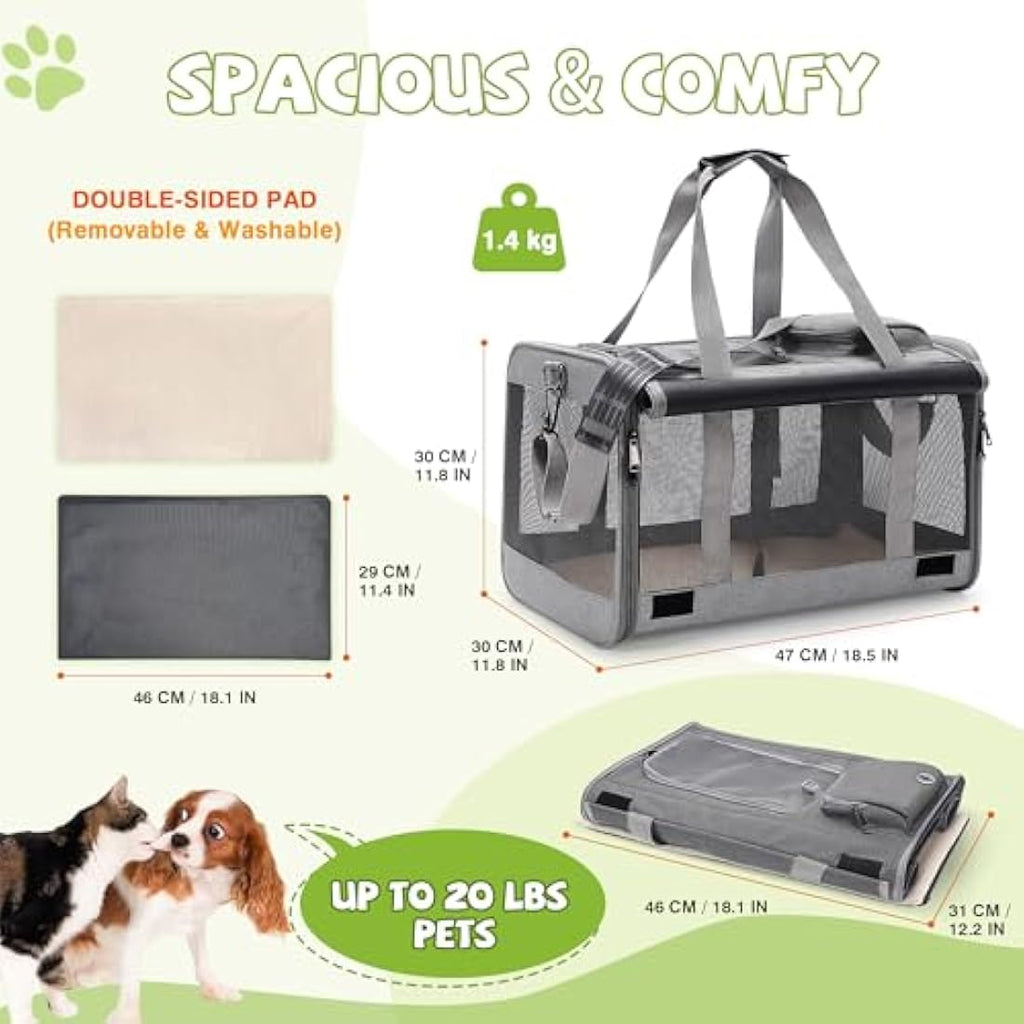 ALLSOPETS Foldable Cat Carrier Bag | Soft-Sided Pet Travel Bag - Frost Grey