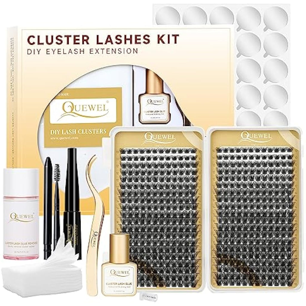 QUEWEL DIY Lash Extensions Kit - 480 Cluster Lashes with Glue & Applicator