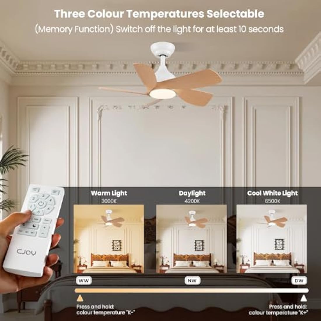 CJOY 30" Woodgrain Ceiling Fan with Dimmable Light | 6-Speed Quiet DC Motor