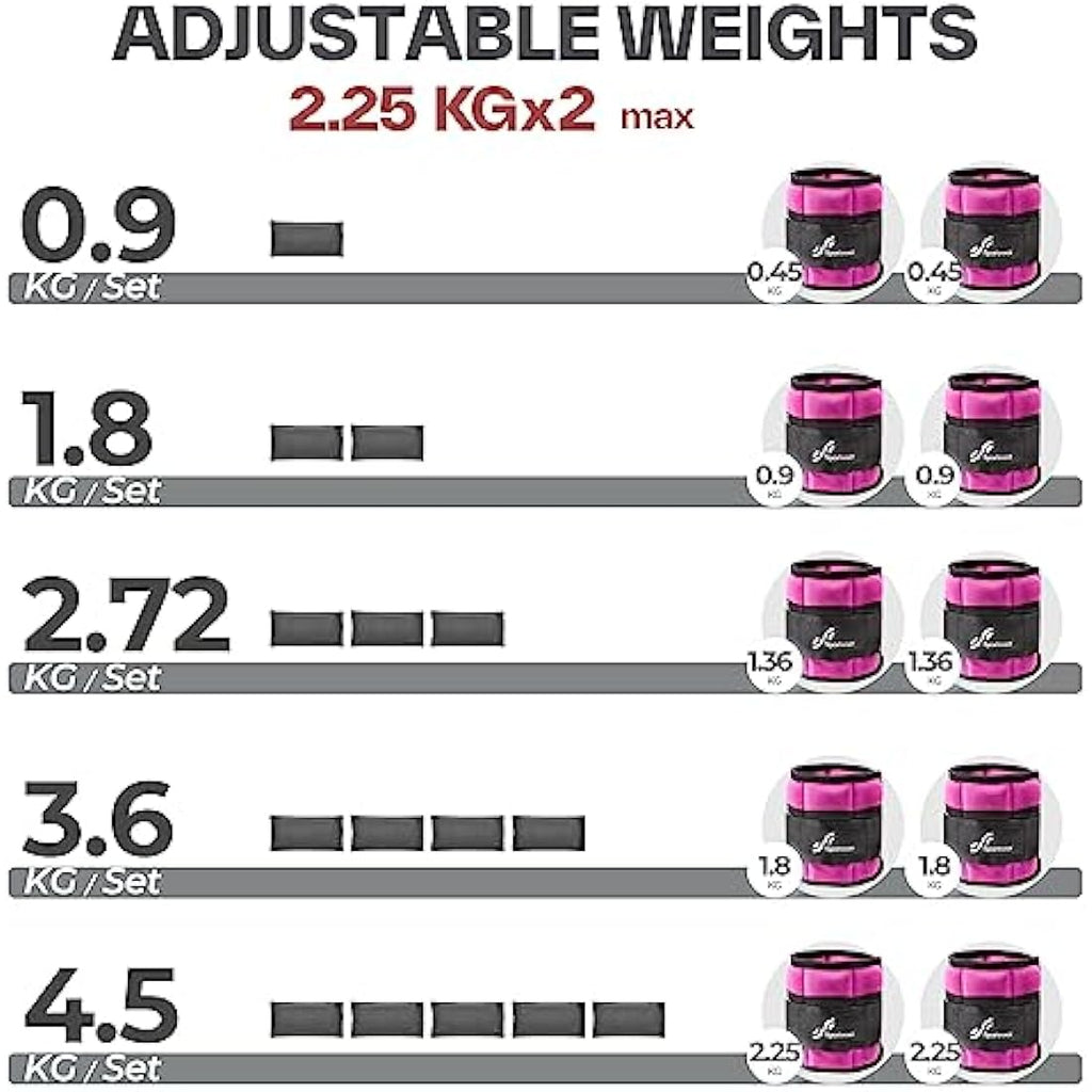 Sportneer Adjustable Ankle Weights Set | Neoprene Wrist Straps 0.9-4.5kg