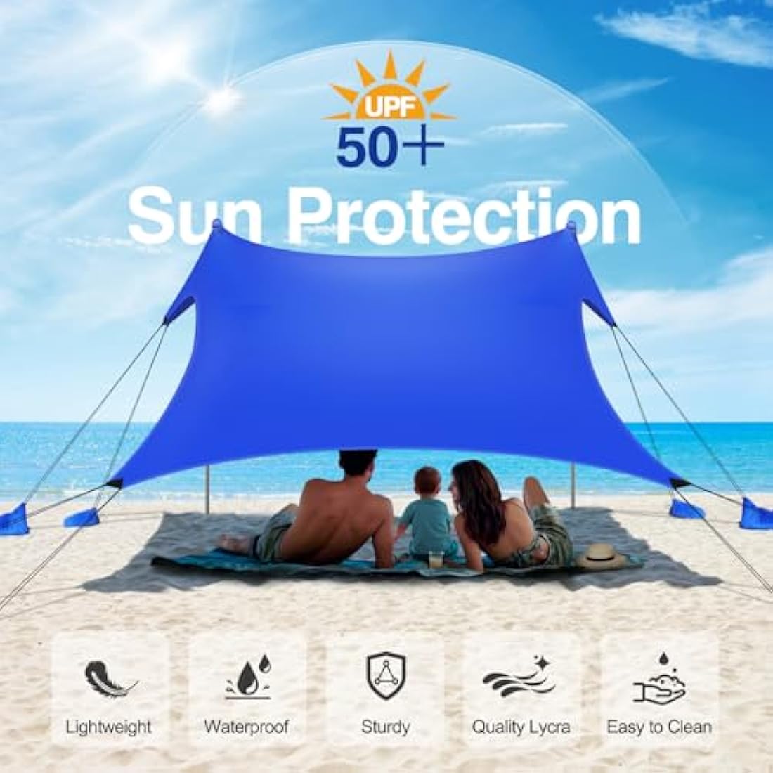Rhino Valley 10x10ft Beach Tent – 8 Person UPF 50+ Lycra Sun Shelter
