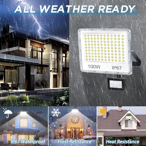 TASINUO 100W LED Security Lights Outdoor Motion Sensor, IP67 Waterproof, 2 Pack