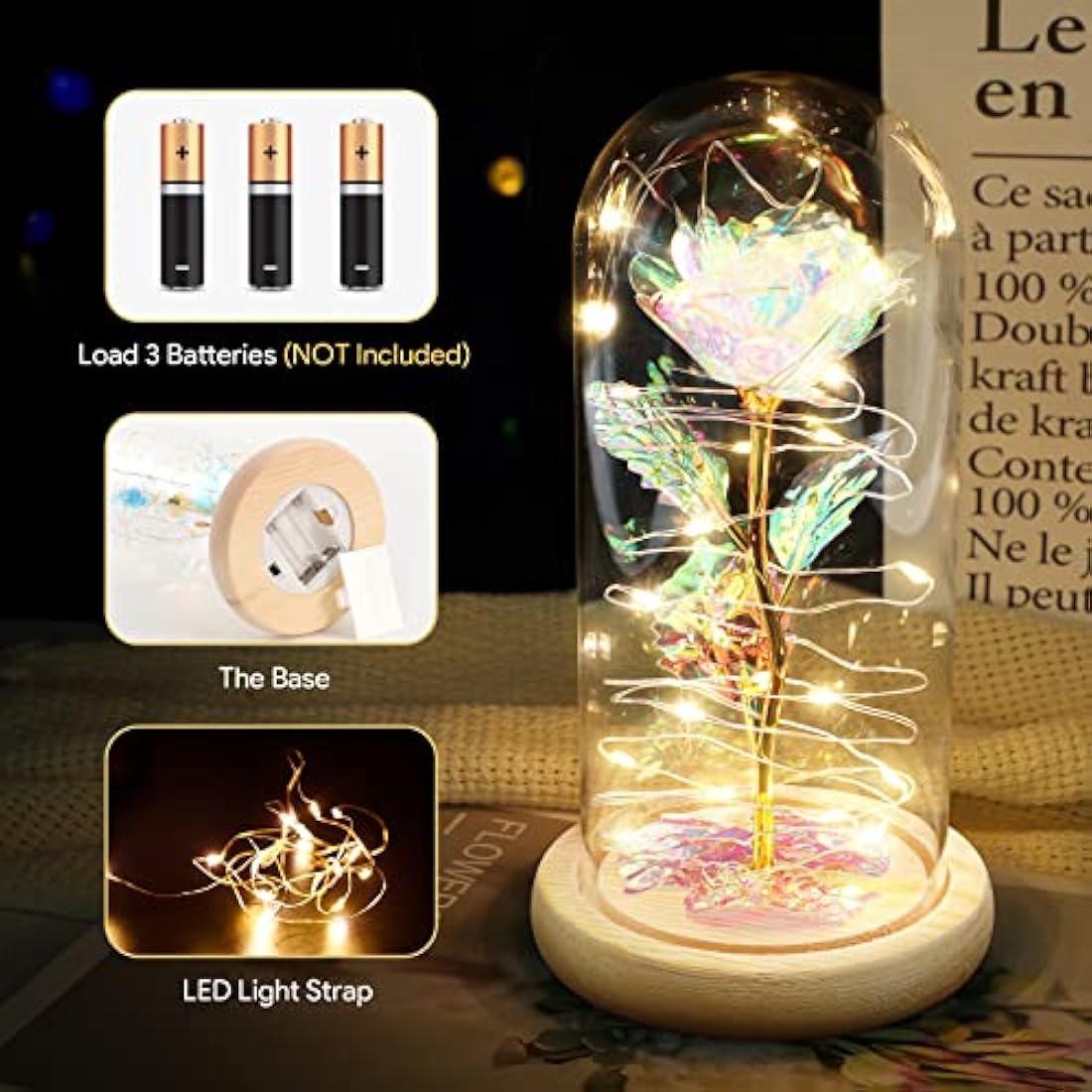 Galaxy Eternal Rose in Glass Dome – LED Artificial Flower Gift