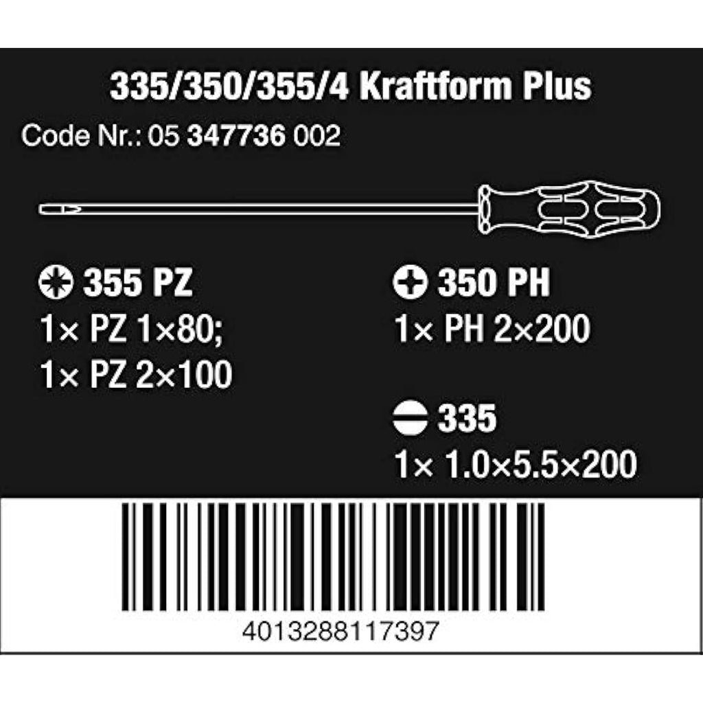 Wera Kraftform Plus Lasertip Screwdriver Set - PH/PZ/SL, 4-Piece