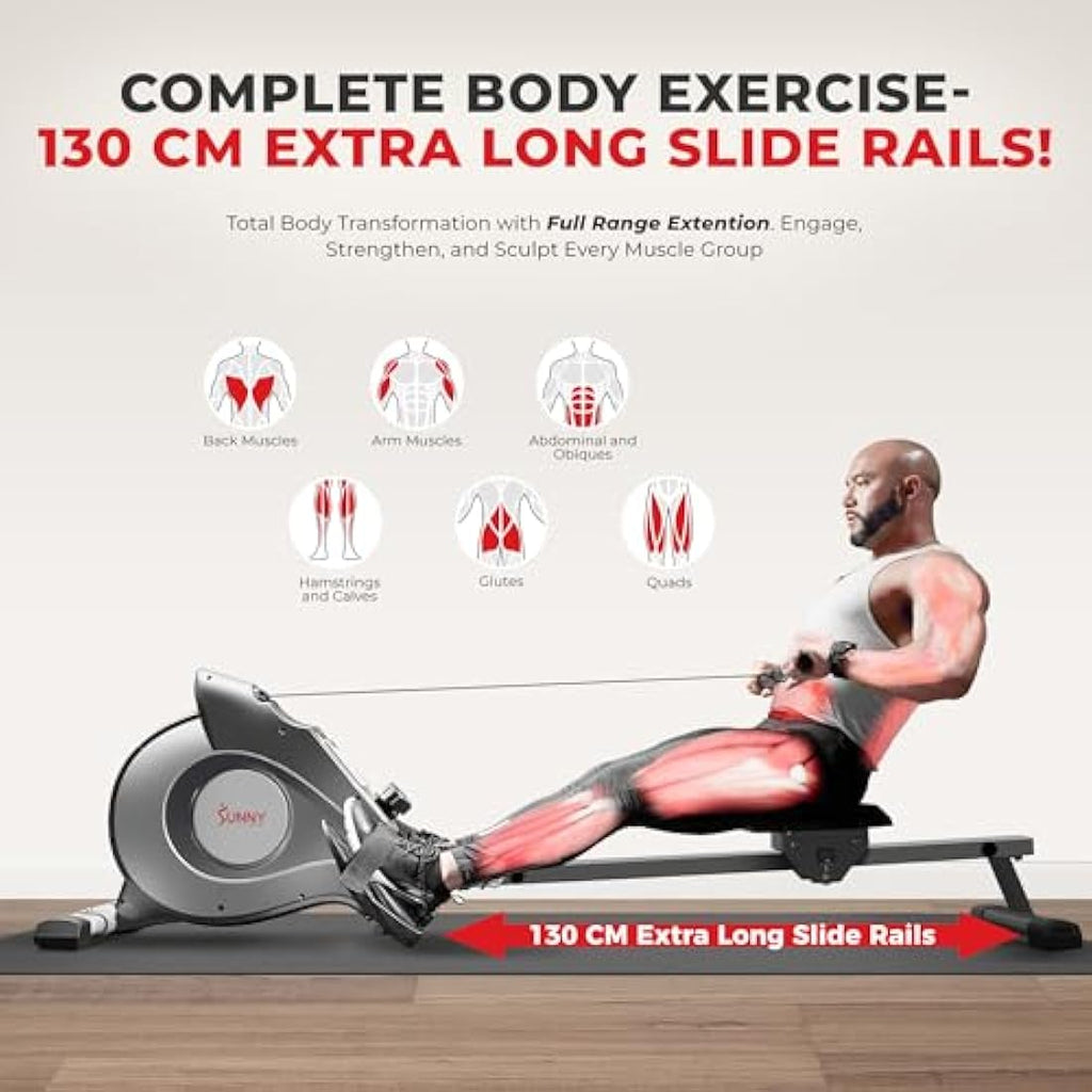 Sunny Health & Fitness Magnetic Rowing Machine – Foldable Home Rower