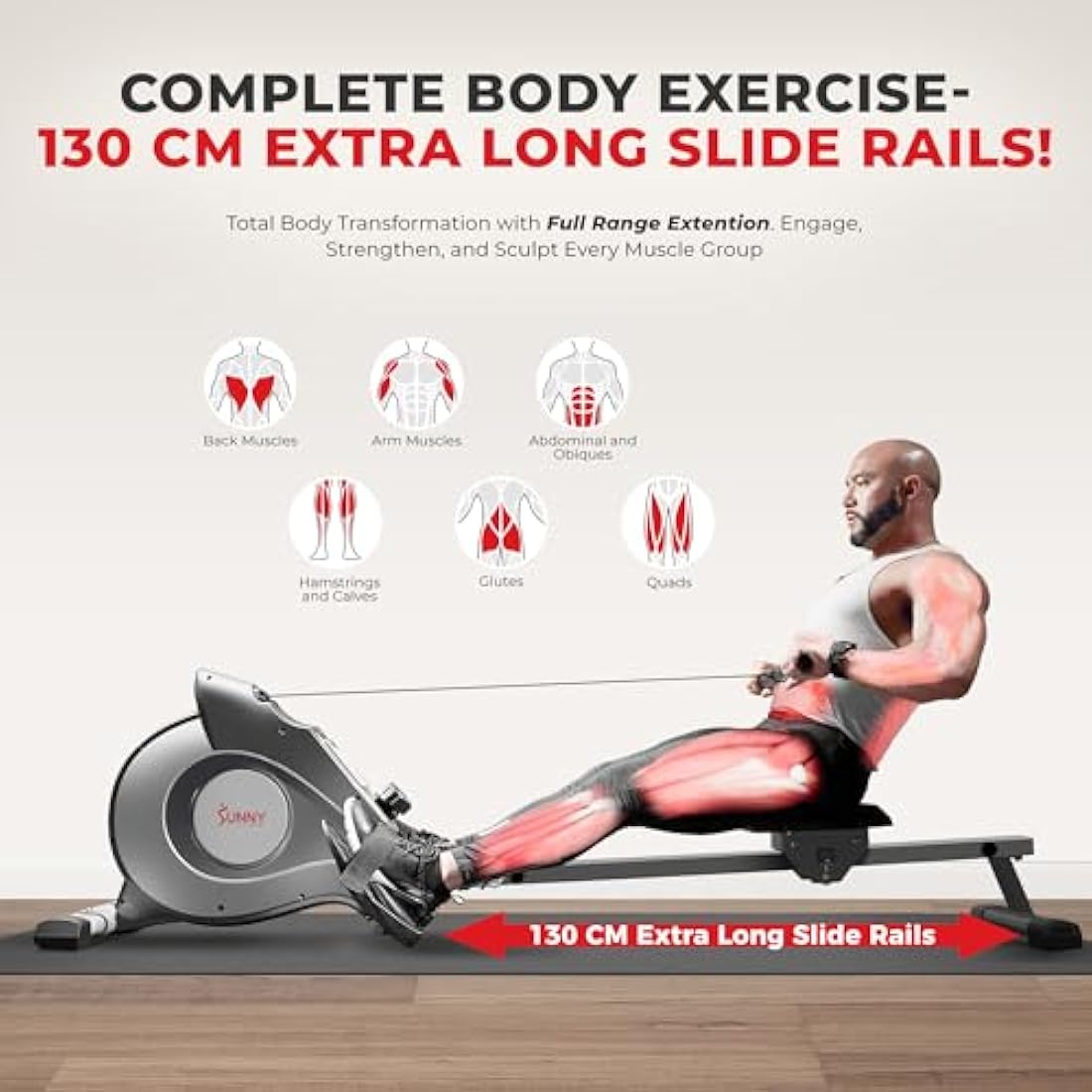Sunny Health & Fitness Magnetic Rowing Machine – Foldable Home Rower