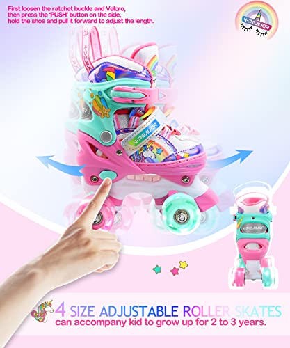 4-Pejiijar Kids Roller Skates – Adjustable Light Up Unicorn Quad Skates