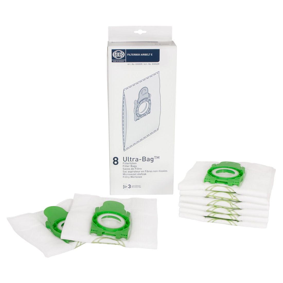 SEBO Airbelt E Filterbox – 8 Ultra Vacuum Bags with Electret Filter