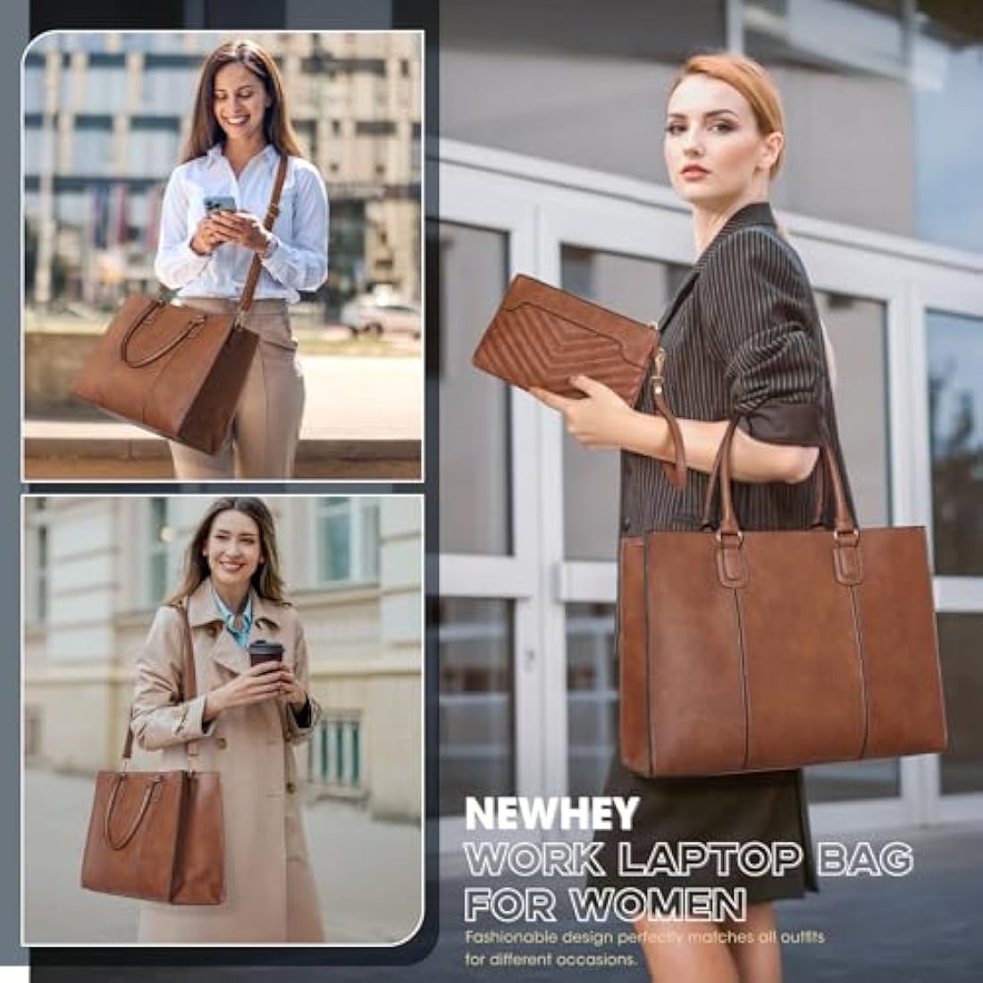 NEWHEY 15.6 Inch Laptop Bag for Women | PU Leather Work Tote with Clutch