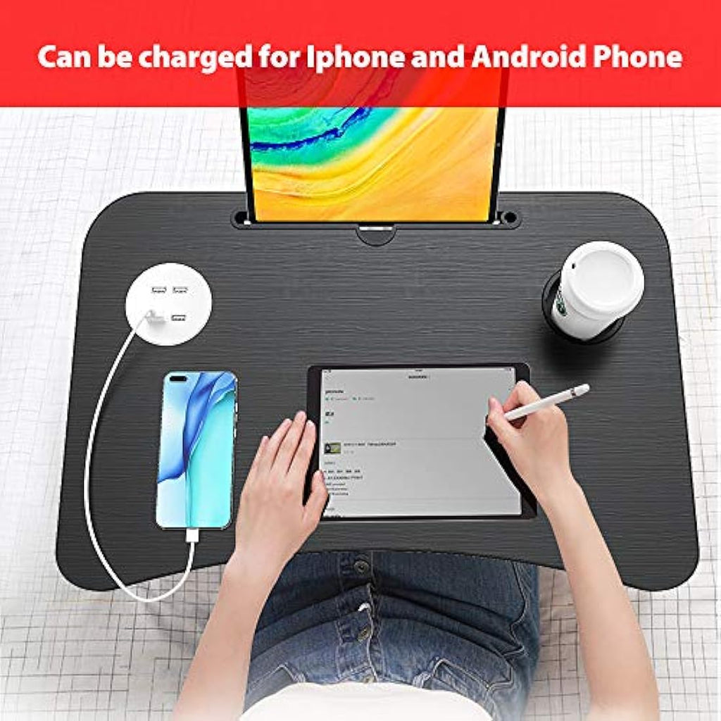 Laptop Bed Tray with USB Ports, Cup Holder & Fan – 23.6 Inch