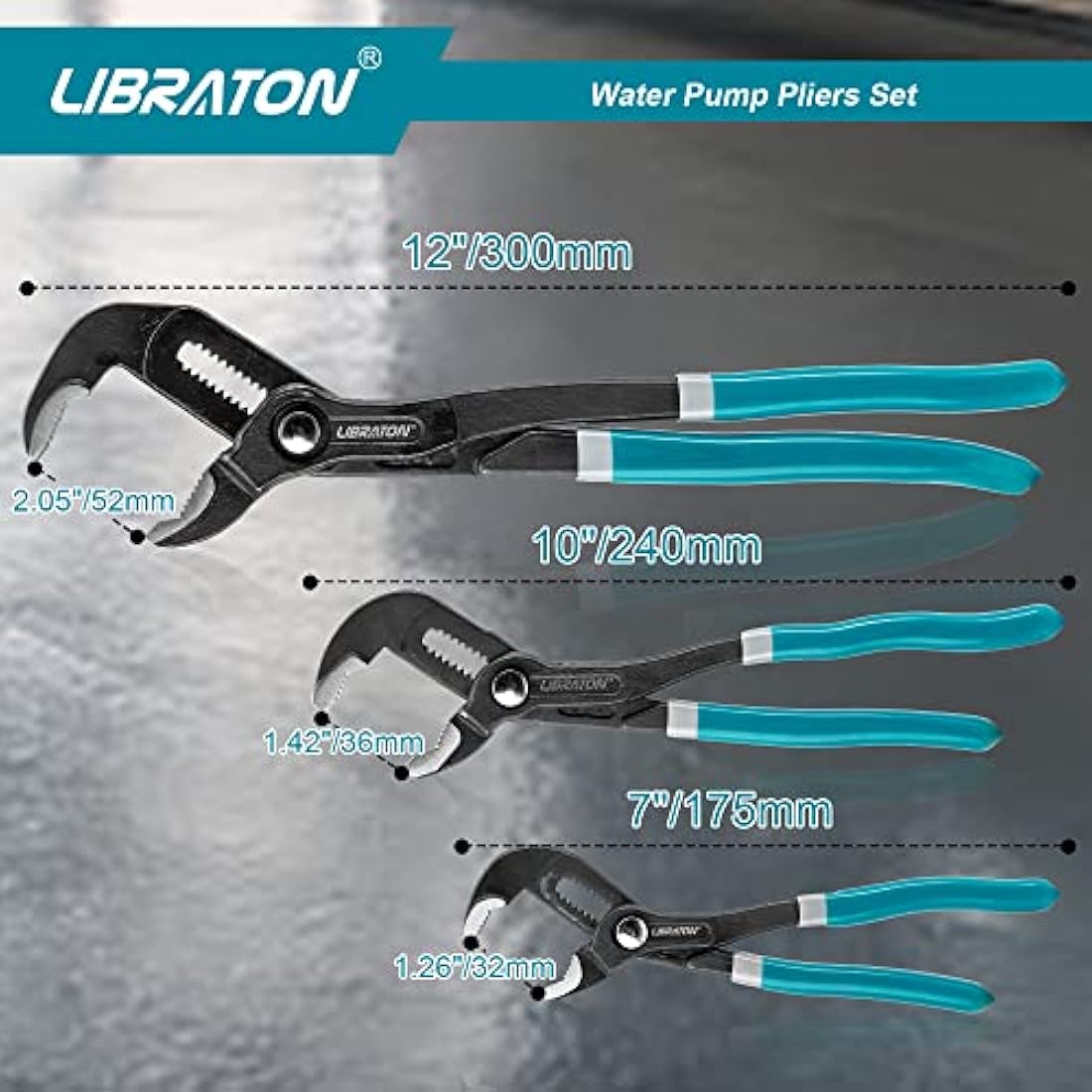 Libraton 3-Piece CR-V Steel Plumbing Pliers Set | V-Jaw Groove Joint