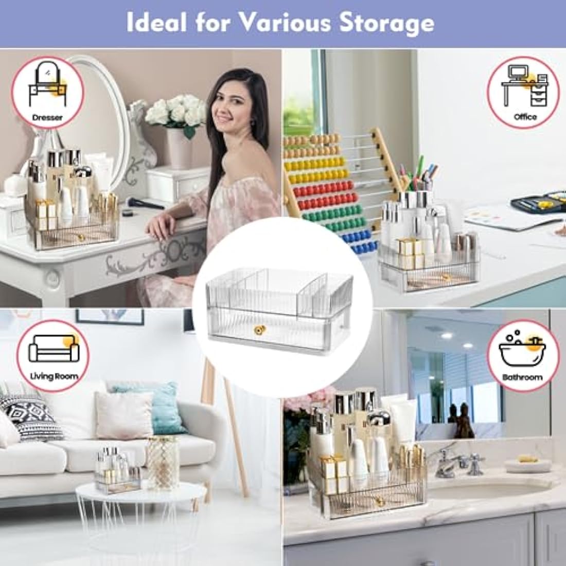Jolof Store Clear Acrylic 2-Tier Makeup Organiser with Drawers
