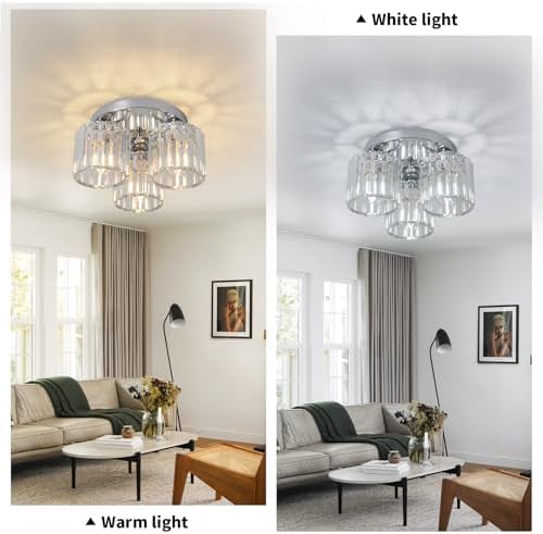 Jolof Store Modern 3-Light Crystal Chandelier – Chrome Flush Ceiling Light