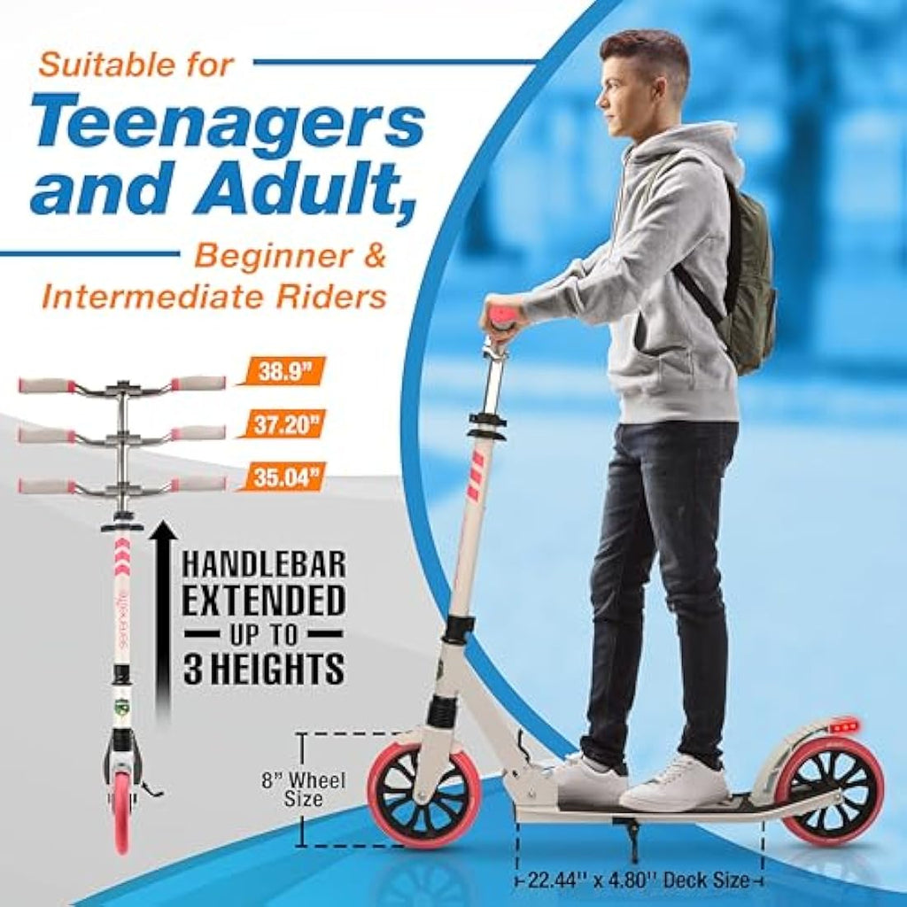 SereneLife Folding Kick Scooter – Adjustable LED Big Wheels for Kids & Teens