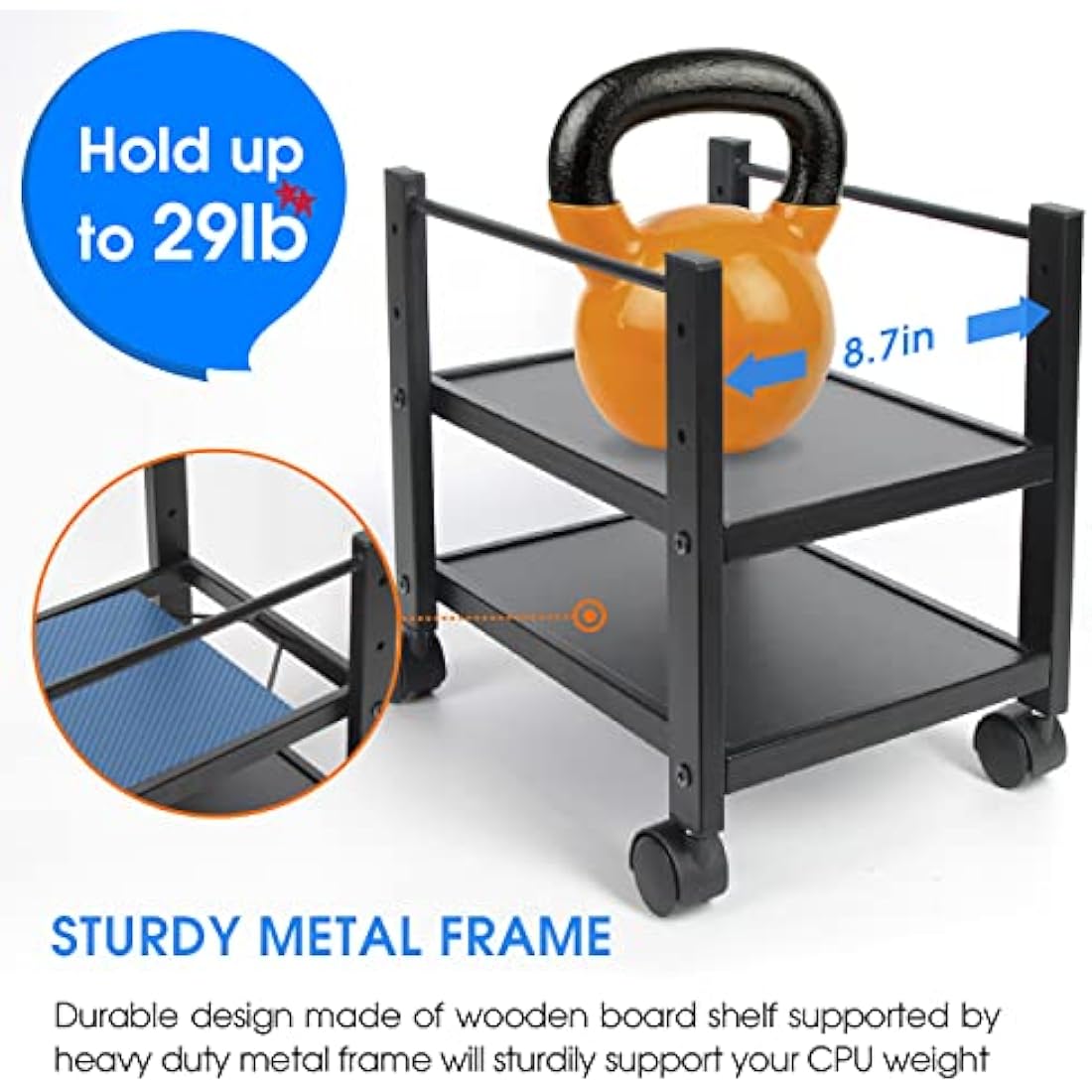 J Jackcube Design 2-Tier Computer Tower Stand | Mobile PC Holder Cart