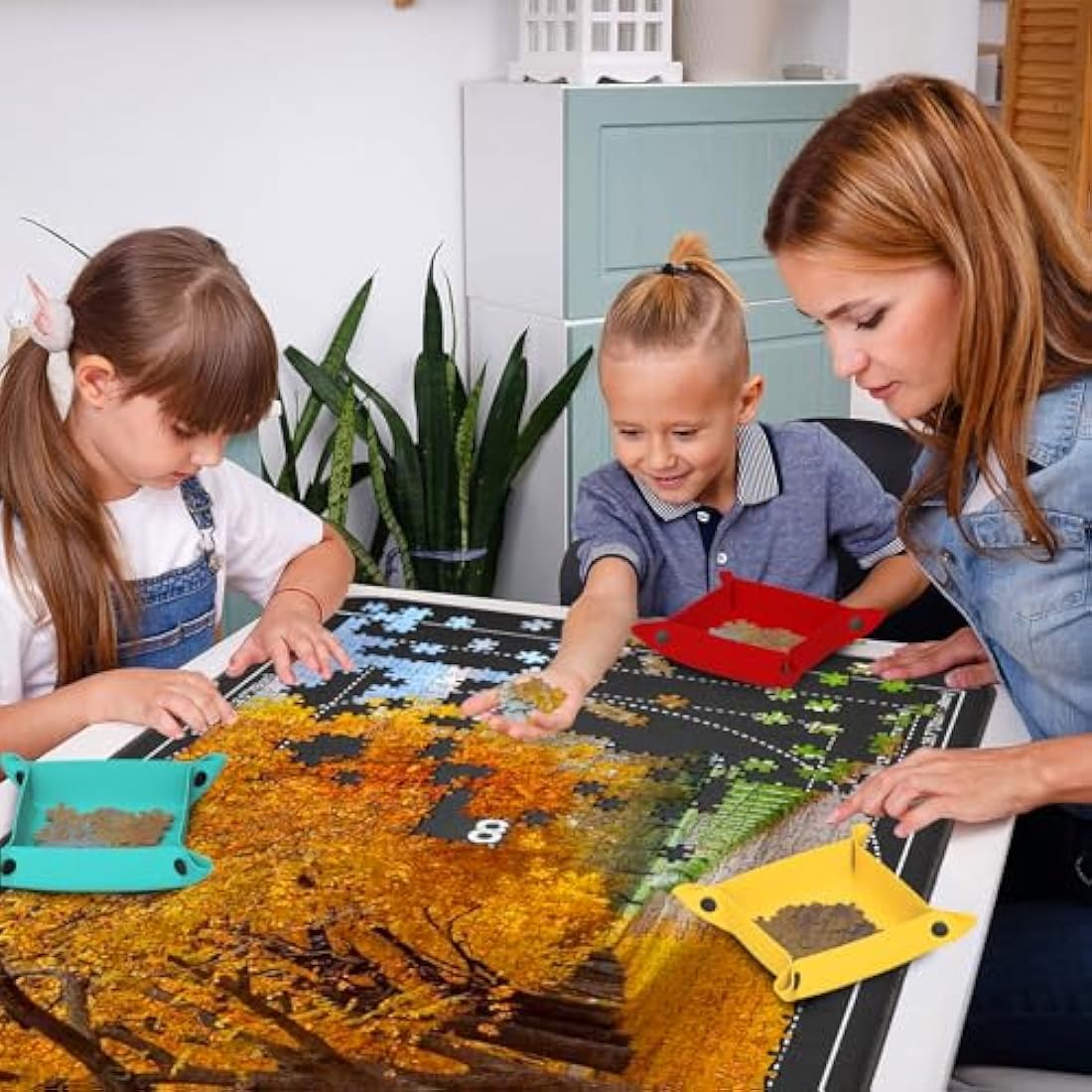 MOZOOSON Jigsaw Puzzle Board for 1000 Pieces | 6 Sorting Trays & Cover
