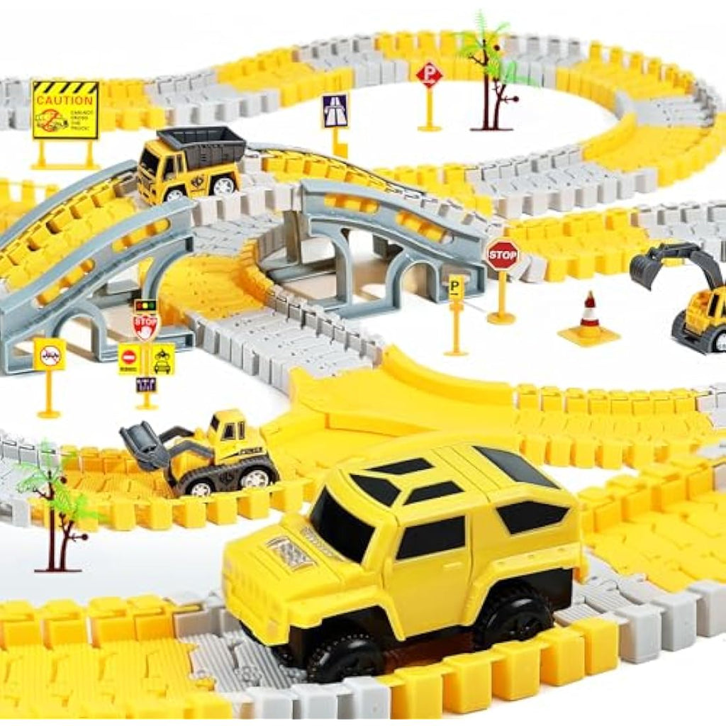 BBLIKE Construction Race Track Set – 255 PCS Flexible DIY Engineering Toy