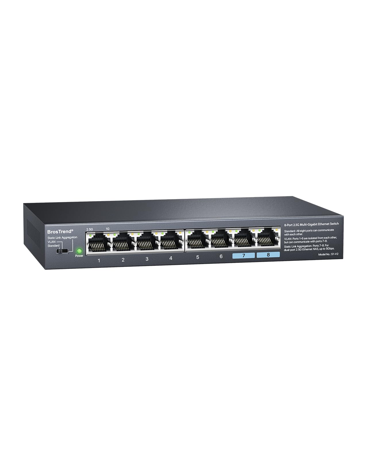 BrosTrend 8 Port 2.5Gb Unmanaged Switch | VLAN & Link Aggregation