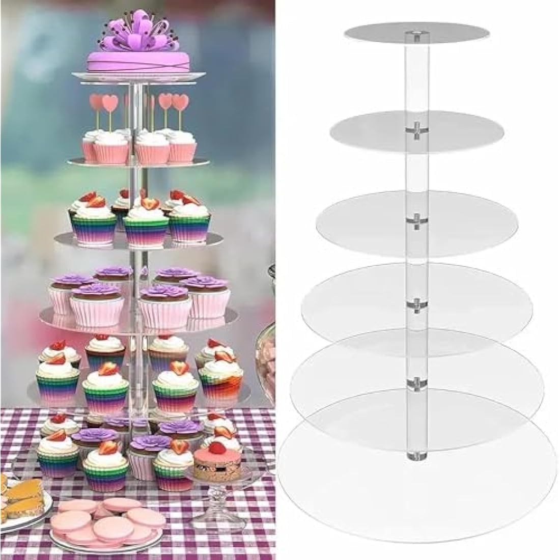 LANLONG 6 Tier Acrylic Cupcake Stand | 51cm Tall Clear Dessert Tower