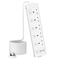 Jolof Store 5 Gang Extension Lead with 3 USB Slots - 3m White Multi Plug