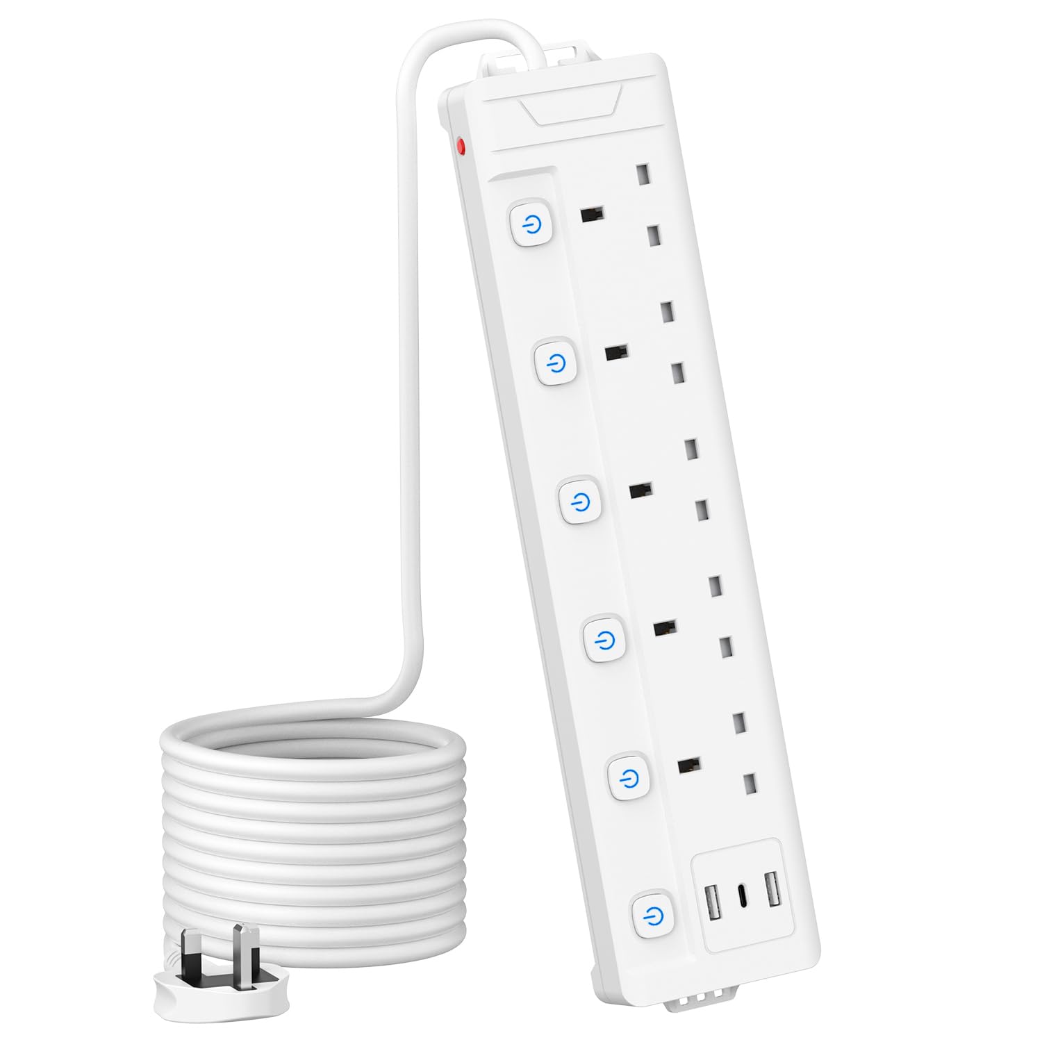 Jolof Store 5 Gang Extension Lead with 3 USB Slots - 3m White Multi Plug