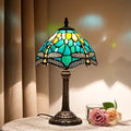 Blivuself Tiffany Style Stained Glass Dragonfly Table Lamp – 8" Retro Desk Light