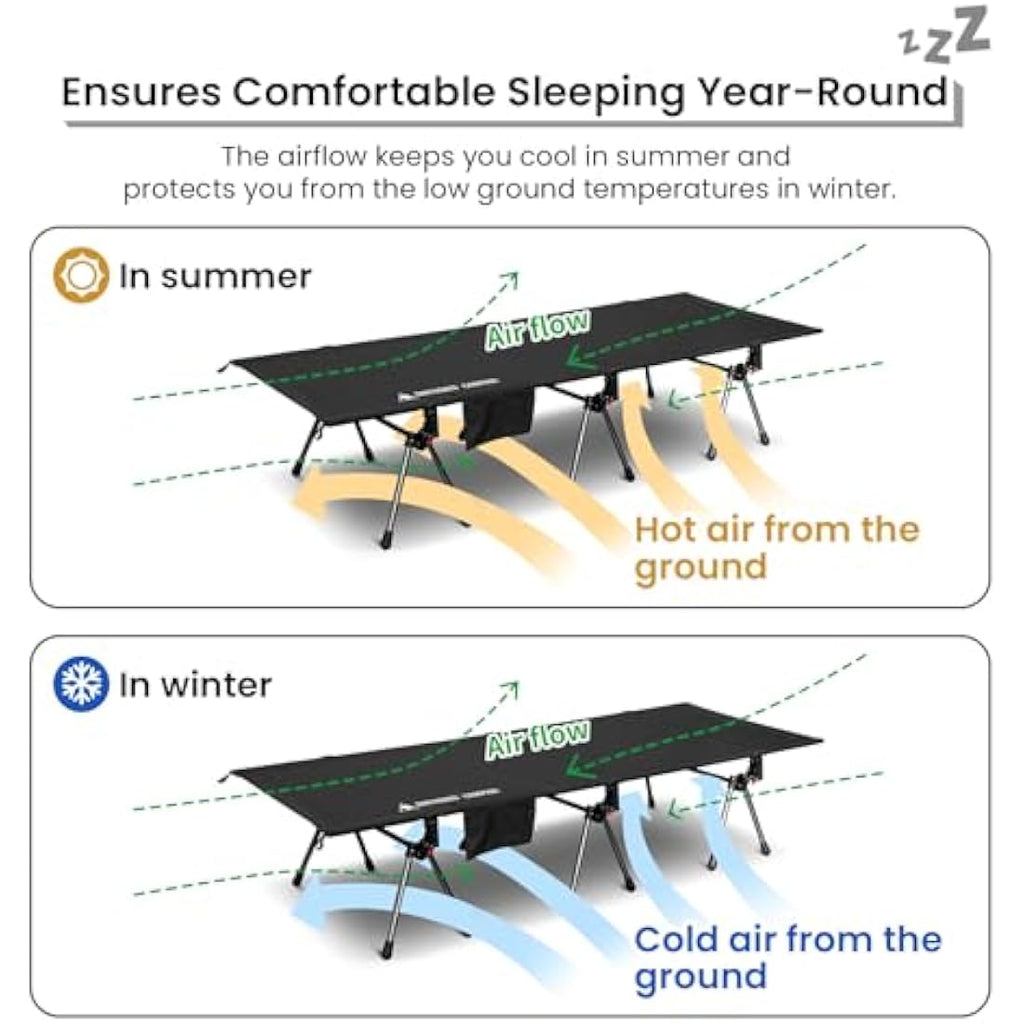 OneTigris SUPRANUBIS Camping Cot – Height Adjustable Folding Bed, Black