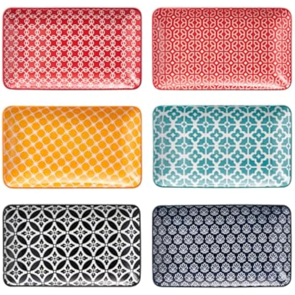 DOWAN 8-Inch Bone China Serving Platter Set - 6 Piece Vibrant Dessert Plates