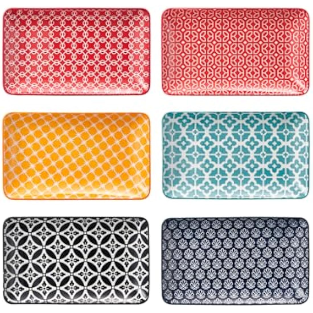 DOWAN 8-Inch Bone China Serving Platter Set - 6 Piece Vibrant Dessert Plates